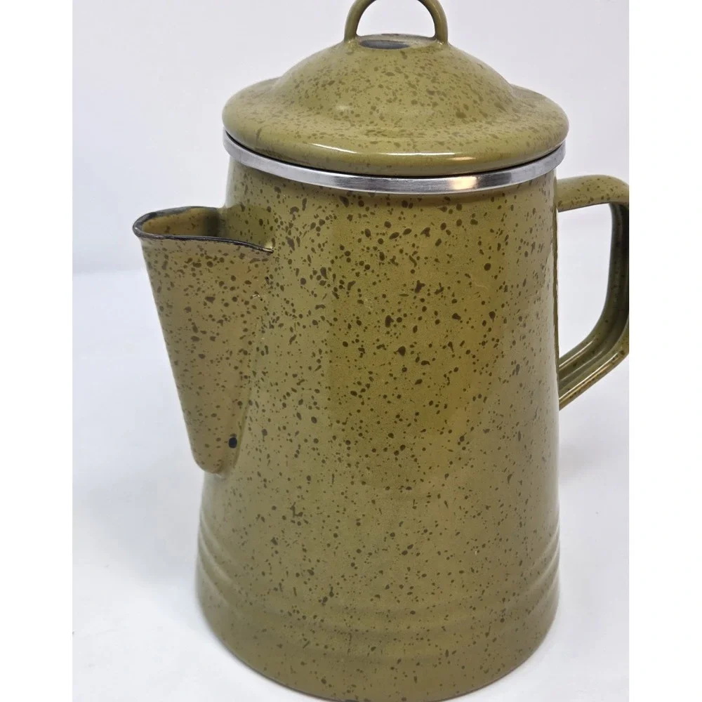 Paula Deen Signature Sage Green Speckled Enamelware Coffee Pot Percolator